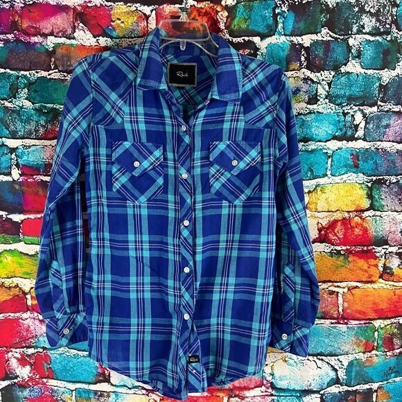 Rails Long Sleeve Button Front Blue & Green Plaid Shirt Double Pockets Size XS - Picture 1 of 5